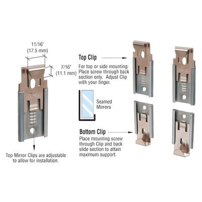 CRL Nickel Plated Adjustable Mirror Clip Set for 1/4" Seamed Mirror