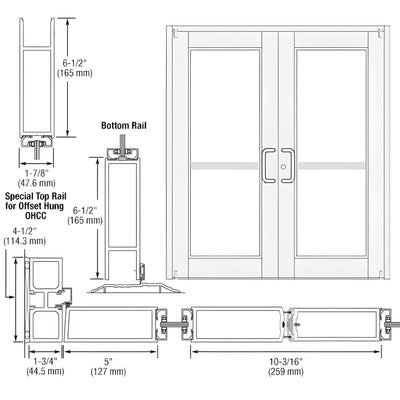 CRL-U.S. Aluminum White KYNAR® Paint Custom Pair Series 850 Durafront Wide Stile Offset Pivot Entrance Doors With Panics for Overhead Concealed Door Closers