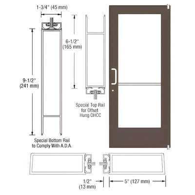 CRL-U.S. Aluminum Bronze Black Anodized Single 36" x 84" Series 550 Wide Stile Left Side Latch Offset Pivot Entrance Door for 105º Overhead Concealed Door Closer
