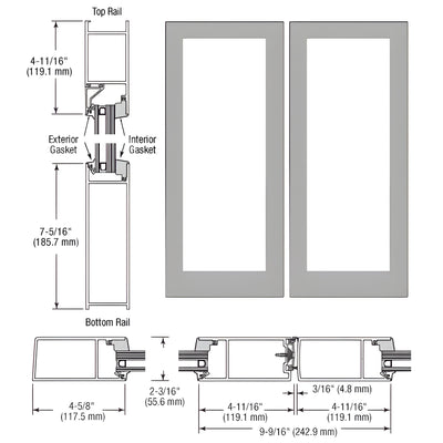 CRL-U.S. Aluminum IG600 Series Clear Anodized Class 1 Blank Pair Hurricane Resistant Offset Hung Entrance Doors- No Prep