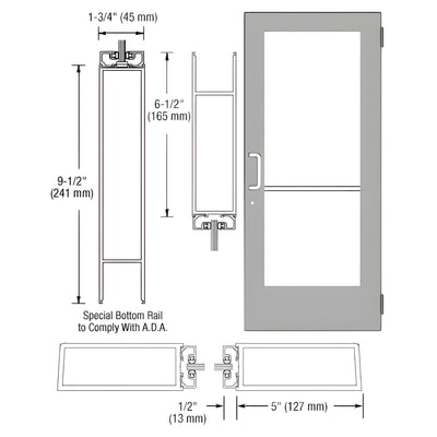 CRL-U.S. Aluminum Clear Anodized Custom Size Single Series 550 Wide Stile Butt Hinge Entrance Door for Overhead Concealed Door Closer