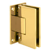A polished brass Victoria series wall mount hinge shown in a three-quarter perspective view.