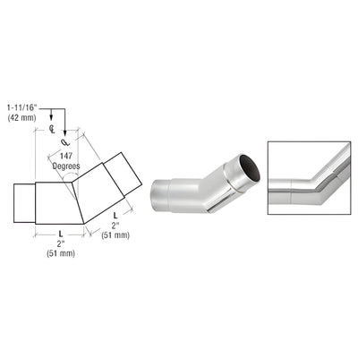 CRL Polished Stainless 147 Degree Flush Angle for 2" Tubing