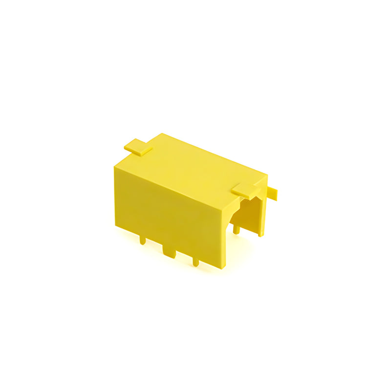 A bright yellow plastic water deflector component designed for structural silicone glazed sills.