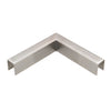 A brushed stainless steel 90-degree horizontal corner connector for crisp corner cap railings.