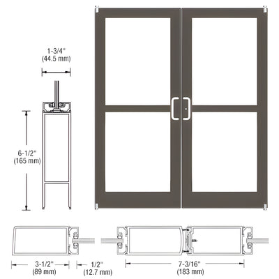 CRL-U.S. Aluminum Class I Bronze Black Anodized Custom Pair Series 400 Medium Stile Offset Pivot Entrance Doors For Panics for Surface Mount Door Closers