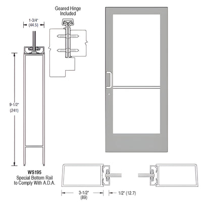 CRL-U.S. Aluminum Clear Anodized 400 Series Medium Stile (RHR) HRSO Single 3'0 x 7'0 Offset Hung with Geared Hinged Complete ADA Door for 1" Glass with Lock Indicator, Cyl Guard