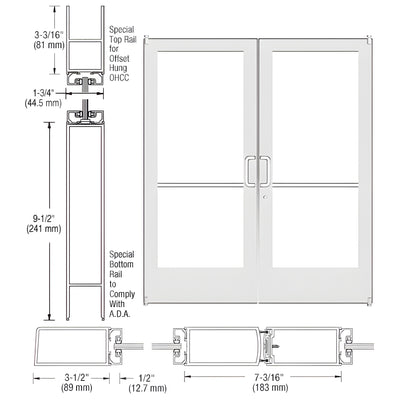 CRL-U.S. Aluminum White KYNAR® Paint Custom Pair Series 400 Medium Stile Offset Pivot Entrance Doors for Overhead Concealed Door Closers