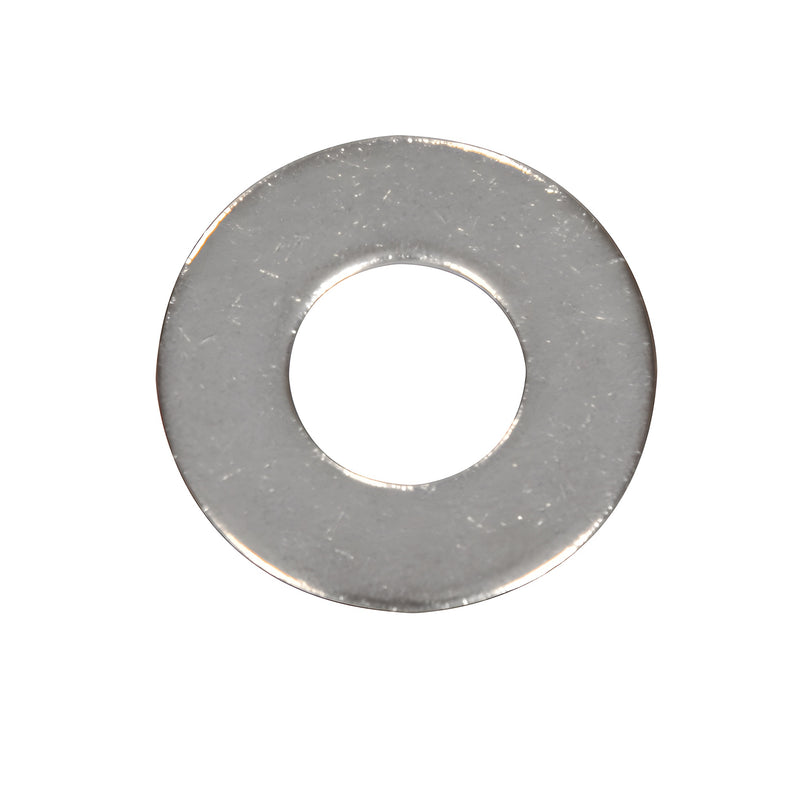 A single flat stainless steel washer is shown against a white background.