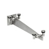 A brushed stainless steel wall-mounted bracket designed for supporting glass awnings.