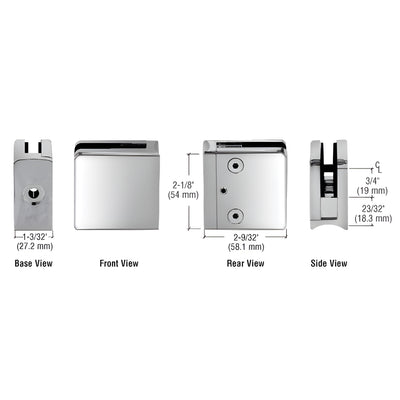 CRL Polished Stainless Z-Series Square Type Radius Base Stainless Steel Clamp for 3/8" Glass