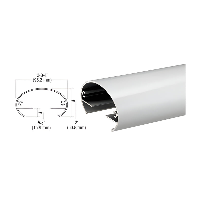 A technical diagram and perspective view of the silver metallic aluminum 350X series top rail showing its profile dimensions.