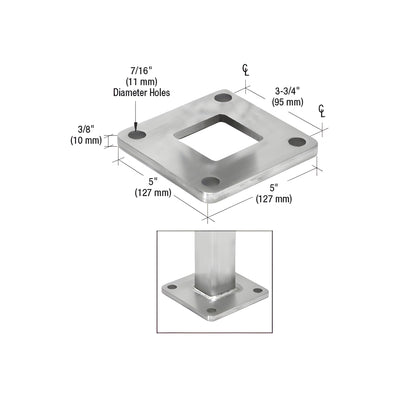 CRL Stainless Base Flange for 2" Outside Diameter Square Pipe Rail