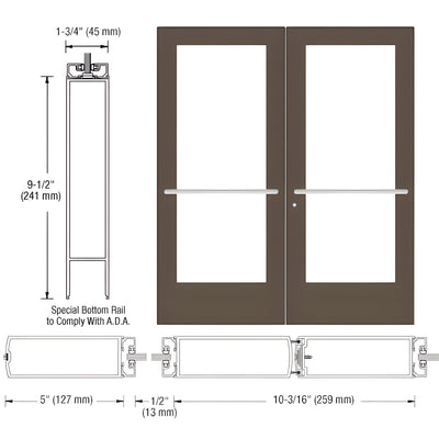 CRL-U.S. Aluminum Bronze Black Anodized Custom Pair Series 550 Wide Stile Center Pivot Entrance Door for Overhead Concealed Door Closers