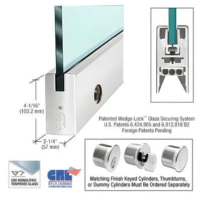 CRL Polished Stainless 3/4" Glass 4" Square Door Rail With Lock - 35-3/4" Length