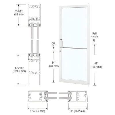 CRL-U.S. Aluminum White KYNAR® Paint Custom Single Series 250T Narrow Stile Offset Pivot Thermal Entrance Door for Surface Mount Door Closer