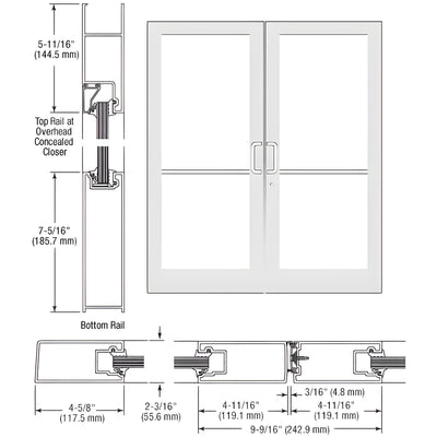 CRL-U.S. Aluminum White KYNAR® Paint IG500 Series Custom Pair StormFront™ Geared Hinged Entrance for Concealed Overhead Closer