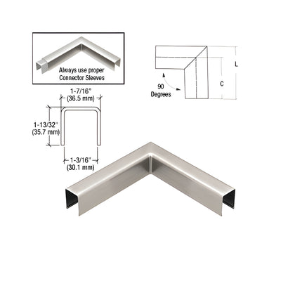 CRL 316 Brushed Stainless L10 Series U-Channel 90 Degree Horizontal Corner for 21.52 mm Glass Cap Railing