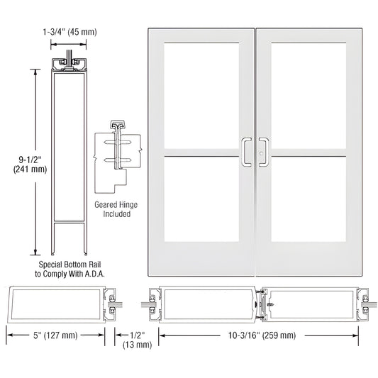 CRL-U.S. Aluminum KYNAR Wide-Stile Geared-Hinge Doors w/ Panic Bar