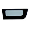 A front vent glass panel for a passenger side sliding door shown from a direct front view.