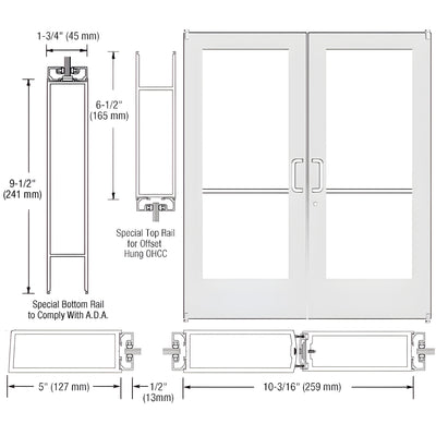 CRL-U.S. Aluminum Bone White KYNAR® Custom Pair Series 550 Wide Stile Offset Pivot Entrance Door for Overhead Concealed Door Closers