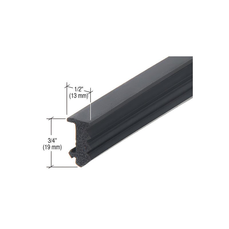 A close-up view of a black EPDM sponge glazing gasket showing its 1/2 inch by 3/4 inch profile dimensions.