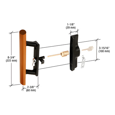CRL Wood/Black Keyed Internal Lock Sliding Glass Door Handle Set with 3-15/16" Screw Holes for Viking Doors