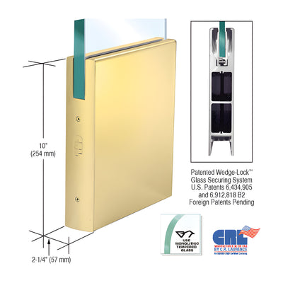 CRL Satin Brass 5/8" Glass 10" Square Door Rail Without Lock - Custom Length