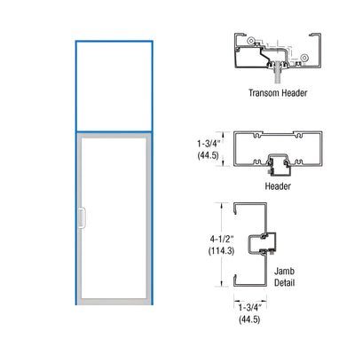CRL-U.S. Aluminum Clear Anodized Open Back Transom Door Frame for Hinge Right Single Door with Offset Pivots, Panics and Using Surface Closers