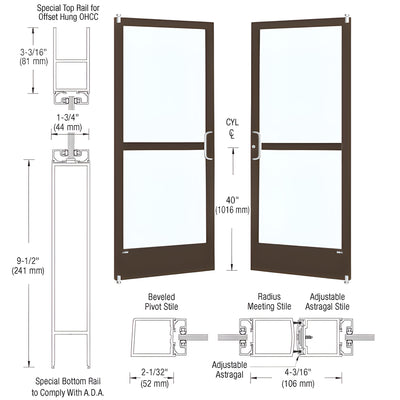 CRL-U.S. Aluminum Bronze Black Anodized Custom Pair Series 250 Narrow Stile Offset Pivot Entrance Doors With Panics for Overhead Concealed Door Closers