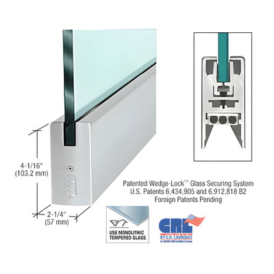 CRL Brushed Stainless 3/4" Glass 4" Square Door Rail Without Lock - 35-3/4" Length