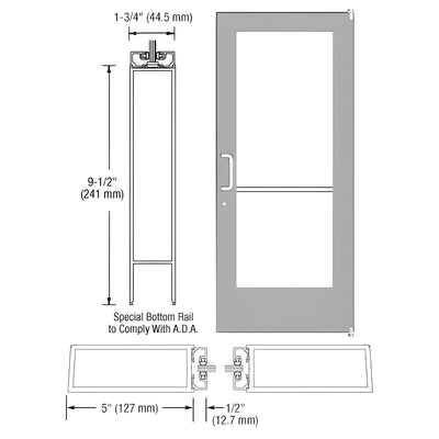 CRL-U.S. Aluminum Clear Anodized 550 Series Wide Stile (RHR) HRSO Single 3'0 x 7'0 Offset Hung with Pivots for Surf Mount Closer Complete ADA Door(s) with Lock Indicator, Cyl Guard
