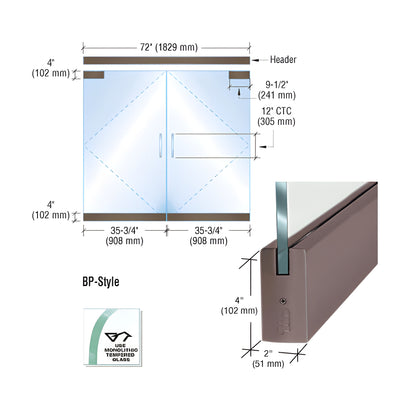 CRL Black/Bronze Anodized Dry Glazed Frameless Glass 6' BP-Style Double Door Complete Entrance Kit - without Lock
