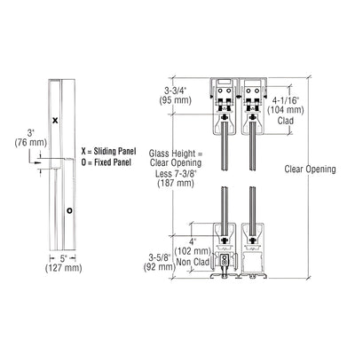CRL Satin Anodized XO/OX Format Sliding Door Entrance System - 4" Top and Bottom Square Rail