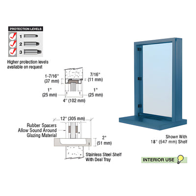 CRL Painted (Specify) Aluminum Narrow Inset Frame Interior Glazed Exchange Window with 12" Shelf and Deal Tray