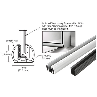 CRL Metallic Silver AWS 48" Bottom Rail Kit With Rigid Glazing Vinyl