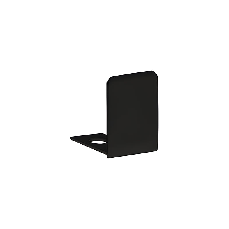 A matte black brass end cap designed for 1/2 inch deep U-channel glass installations.
