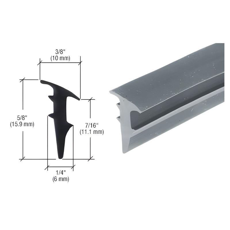 A technical diagram and a close-up view of the gray roll-in glazing gasket showing its profile dimensions.