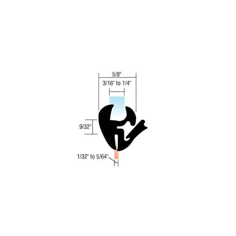 A technical cross-section diagram showing the profile dimensions of a black EPDM universal self-sealing gasket.
