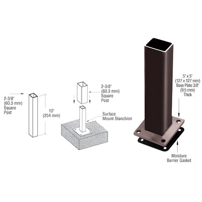 CRL Matte Bronze ARS Surface Mount Stanchion