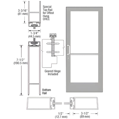 CRL-U.S. Aluminum Clear Anodized Custom Single Series 400 Medium Stile Geared Hinge Entrance Door for Overhead Concealed Door Closer
