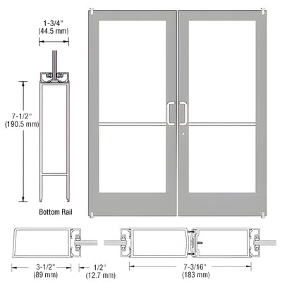 CRL-U.S. Aluminum Clear Anodized Custom Pair Series 400 Medium Stile Offset Pivot Entrance Doors for Surface Mount Door Closers