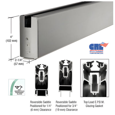 CRL Brushed Stainless 4" x 120" Length Square Sidelite Rail for 3/4" Glass