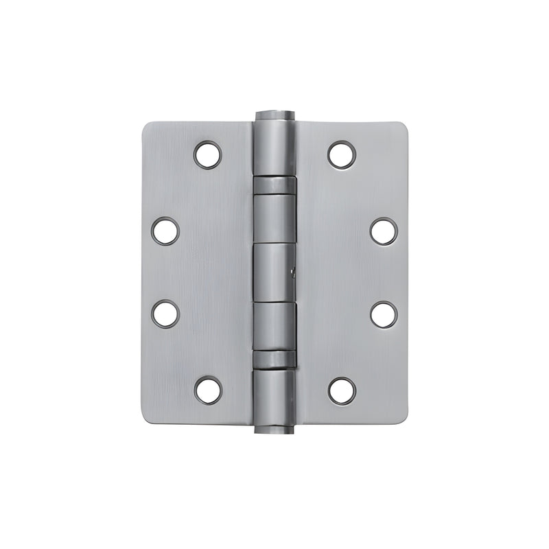 A standard weight ball bearing hinge made of aluminum with a clear anodized finish and eight screw holes.