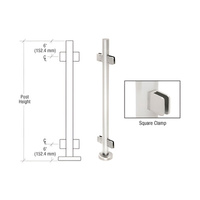 CRL Polished Stainless 42" Steel Square Glass Clamp 180 Degree Center Post Railing Kit