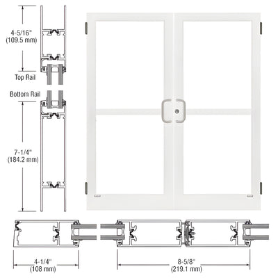 CRL-U.S. Aluminum White KYNAR® Paint Custom Pair Series 400T Thermal Medium Stile Butt Hinge Entrance Doors with Panics for Surface Mount Door Closers