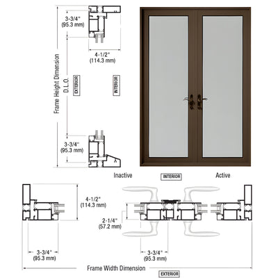 Custom Series 900 Bronze Black Anodized Swing Out Terrace Door Pair Door Pair with 3-3/4" Bottom Rail and Standard Threshold