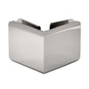 A polished nickel 90-degree glass-to-glass clamp shown from the exterior corner angle.
