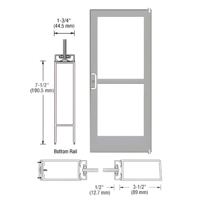 CRL-U.S. Aluminum Clear Anodized 400 Series Medium Stile Active Leaf of Pair 3'0 x 7'0 Offset Hung with Pivots for Surface Mount Closer Complete Panic Door with Standard Panic and 7-1/2" Bottom Rail - For 1" Glass