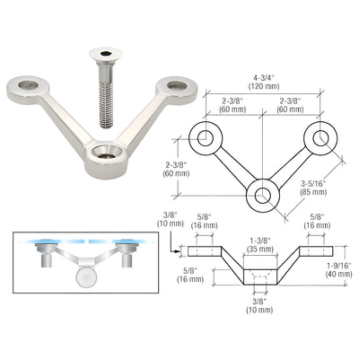 CRL Polished Stainless Double Arm Spider Fitting 'V' Post Mount